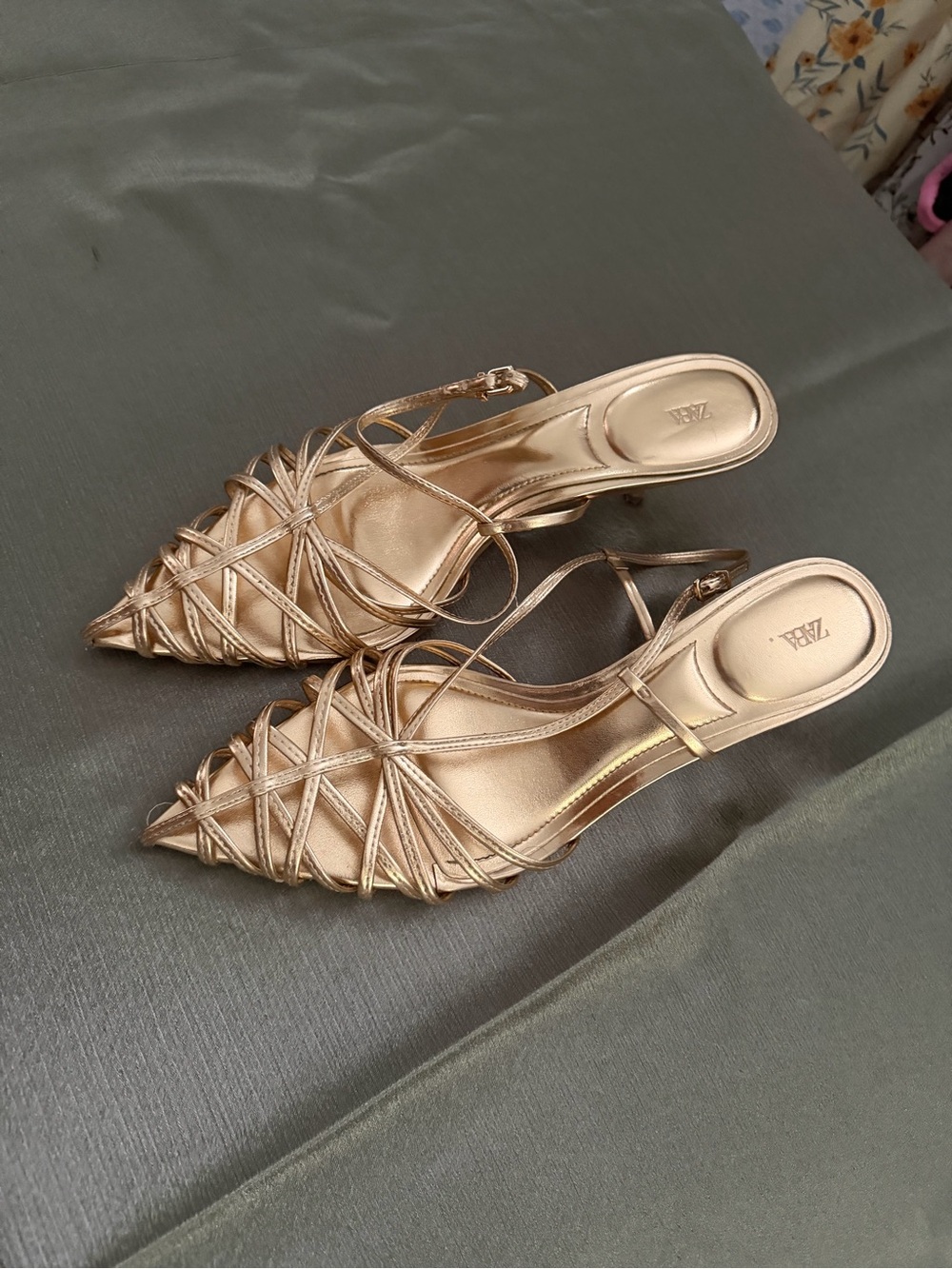 Zara Rose Gold Strappy Pointed Slingback Heels